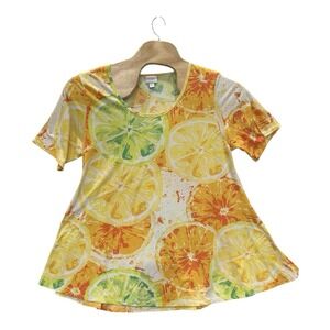 Lularoe Perfect T 2X White Lemon Orange Citrus Novelty AOP Swing Top